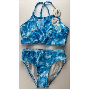 George Girls Bikini Set Size 6 Blue Tie Dye Sport Top 2pc Swimsuit Lined UPF